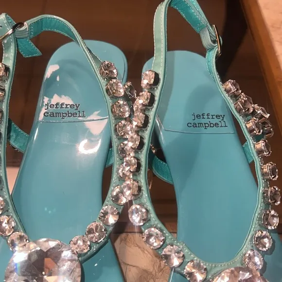 💎 JEFFREY CAMPBELL Tiffany blue silver diamond rhinestone platform heels sz 9