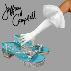💎 JEFFREY CAMPBELL Tiffany blue silver diamond rhinestone platform heels sz 9