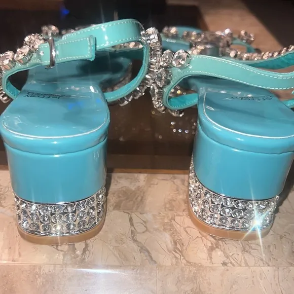 💎 JEFFREY CAMPBELL Tiffany blue silver diamond rhinestone platform heels sz 9