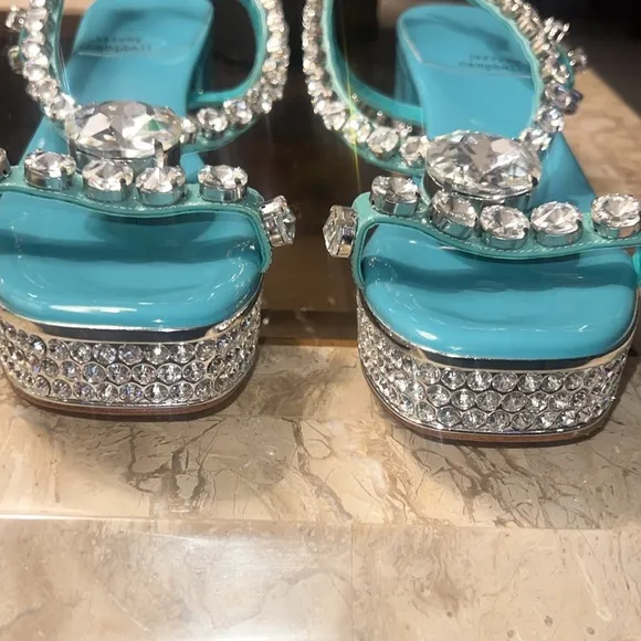 💎 JEFFREY CAMPBELL Tiffany blue silver diamond rhinestone platform heels sz 9