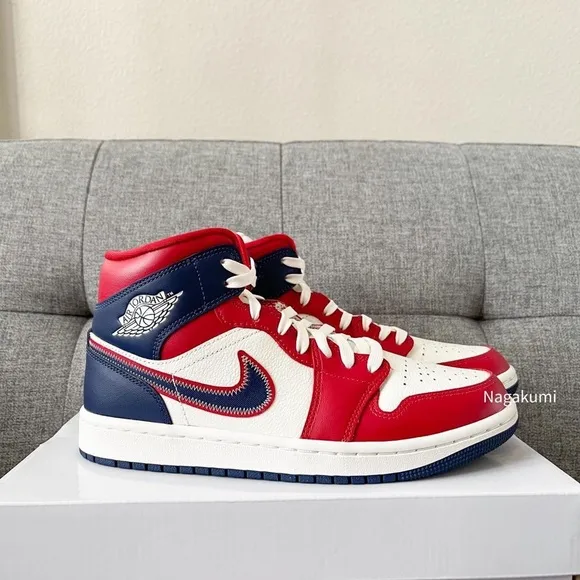 ❤️💙🤍 Nike Air Jordan 1 Mid retro USA shoes 🇺🇸