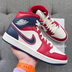 ❤️💙🤍 Nike Air Jordan 1 Mid retro USA shoes 🇺🇸