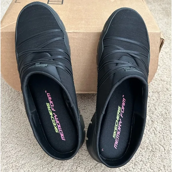 ♦️🆕 Skechers Women’s Synergy Air Streamer Black Athletic Shoes Sneakers Mules