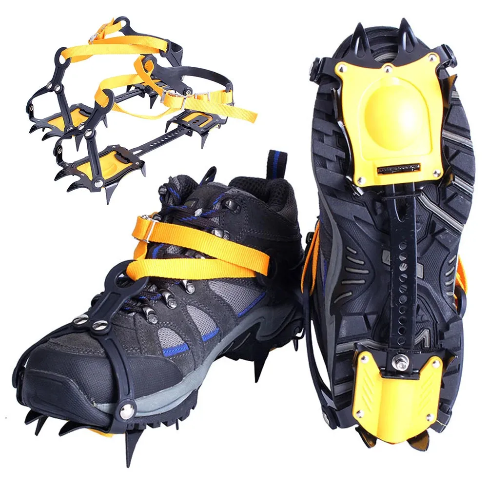 1 Pair Heavy-Duty Ice Crampons – 10-Tooth Stainless Steel Snow Grips with Adjustable Nylon Straps & Carry Bag for Hiking, Climbing, Fishing