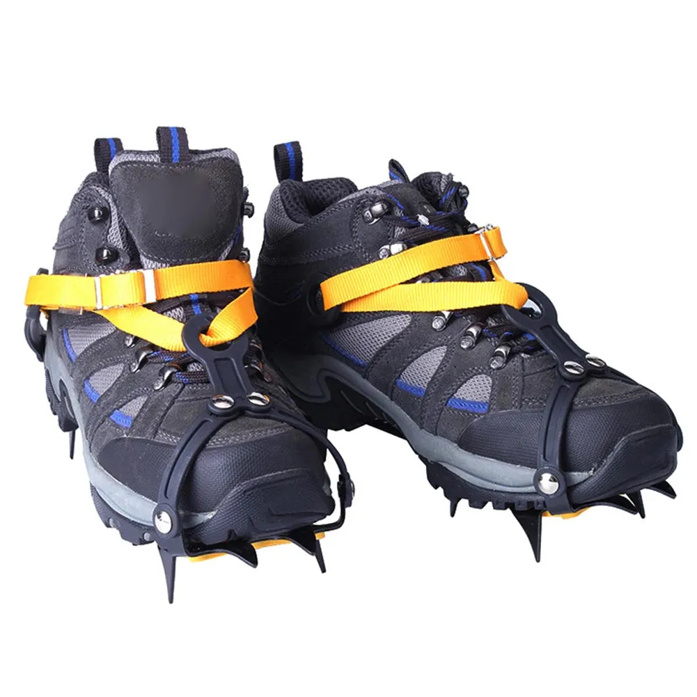 1 Pair Heavy-Duty Ice Crampons – 10-Tooth Stainless Steel Snow Grips with Adjustable Nylon Straps & Carry Bag for Hiking, Climbing, Fishing