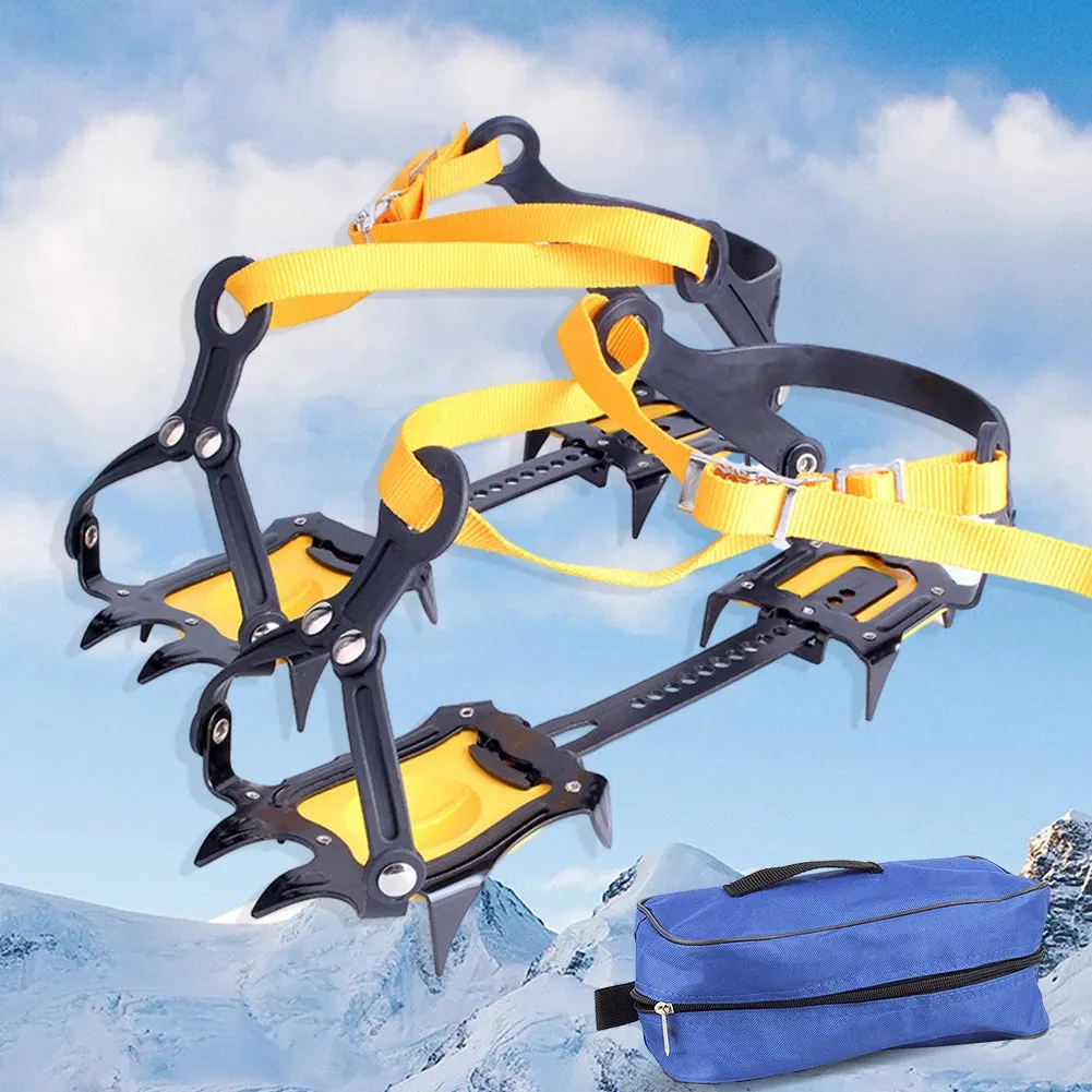 1 Pair Heavy-Duty Ice Crampons – 10-Tooth Stainless Steel Snow Grips with Adjustable Nylon Straps & Carry Bag for Hiking, Climbing, Fishing
