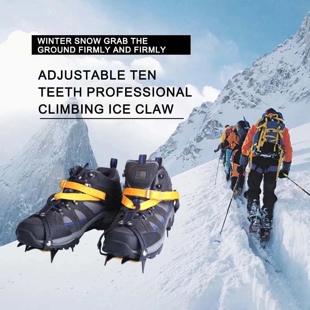 1 Pair Heavy-Duty Ice Crampons – 10-Tooth Stainless Steel Snow Grips with Adjustable Nylon Straps & Carry Bag for Hiking, Climbing, Fishing