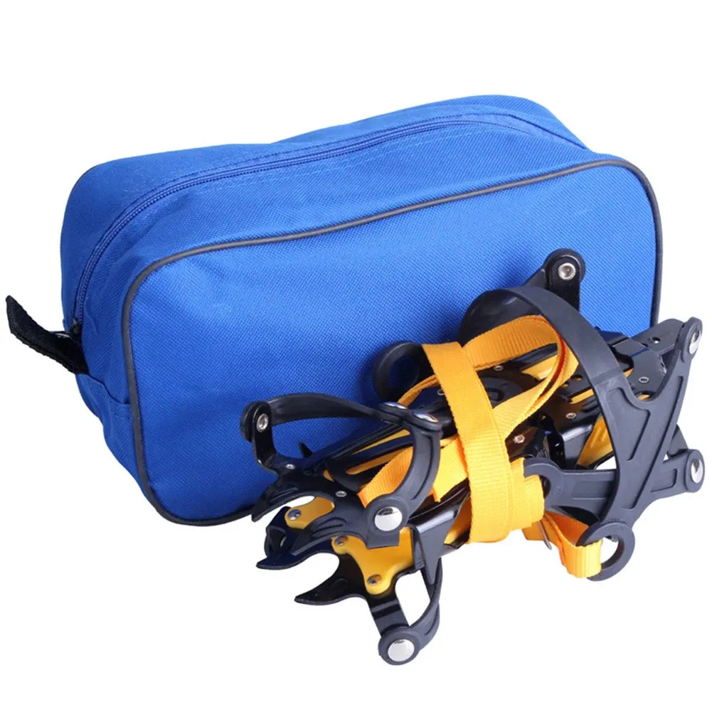 1 Pair Heavy-Duty Ice Crampons – 10-Tooth Stainless Steel Snow Grips with Adjustable Nylon Straps & Carry Bag for Hiking, Climbing, Fishing