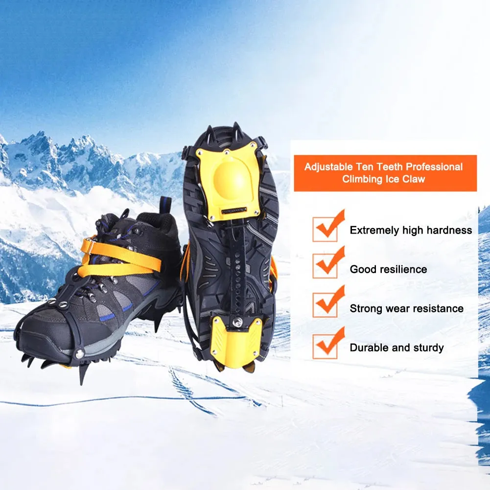 1 Pair Heavy-Duty Ice Crampons – 10-Tooth Stainless Steel Snow Grips with Adjustable Nylon Straps & Carry Bag for Hiking, Climbing, Fishing