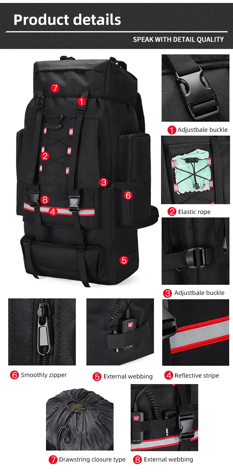 130L Large Hiking Camping Backpack – Tactical MOLLE Travel Rucksack for Men | Waterproof Trekking Outdoor Sports Pack