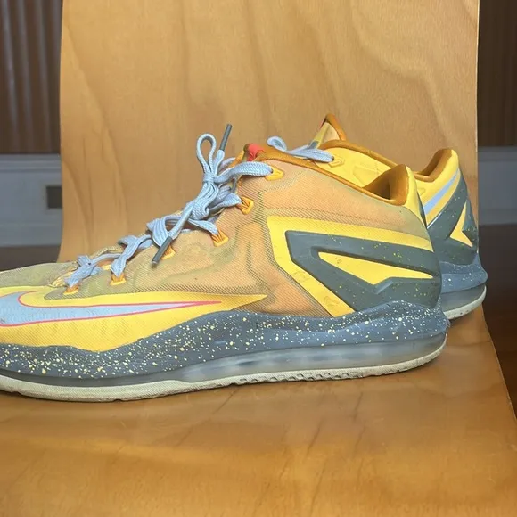 2014 Nike basketball LeBron shoes, yellow, size 11.5 in men’s, good condition,