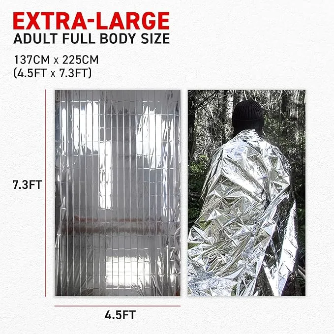 72 HRS Extra Large MIL-SPEC Emergency Mylar Thermal Blanket (Pack of 60) Heat Space Survival Blankets for Car, First Aid Kit, Hiking, and Shelter