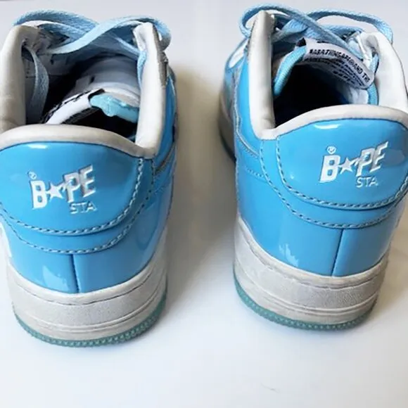 A BATHING APE Bape Sta Leather 'White Blue ' 1I70-191-002-B Unisex Shoes US 6/4