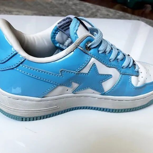 A BATHING APE Bape Sta Leather 'White Blue ' 1I70-191-002-B Unisex Shoes US 6/4