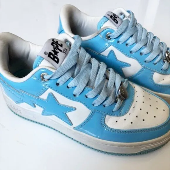 A BATHING APE Bape Sta Leather 'White Blue ' 1I70-191-002-B Unisex Shoes US 6/4