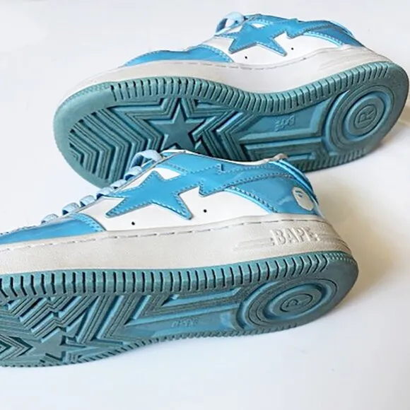 A BATHING APE Bape Sta Leather 'White Blue ' 1I70-191-002-B Unisex Shoes US 6/4