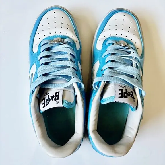 A BATHING APE Bape Sta Leather 'White Blue ' 1I70-191-002-B Unisex Shoes US 6/4