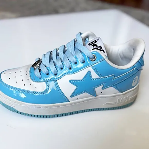 A BATHING APE Bape Sta Leather 'White Blue ' 1I70-191-002-B Unisex Shoes US 6/4