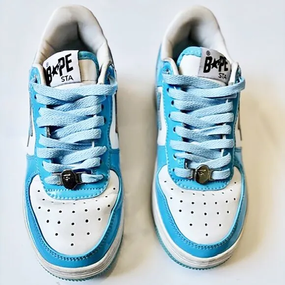 A BATHING APE Bape Sta Leather 'White Blue ' 1I70-191-002-B Unisex Shoes US 6/4