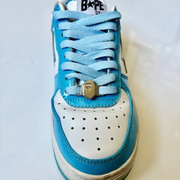A BATHING APE Bape Sta Leather 'White Blue ' 1I70-191-002-B Unisex Shoes US 6/4
