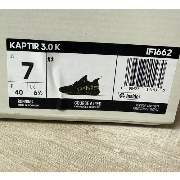 ADIDAS Kaptir 3.0 Unisex Kids Black Lucid Lemon' Athletic Shoes Size 7 IF1672