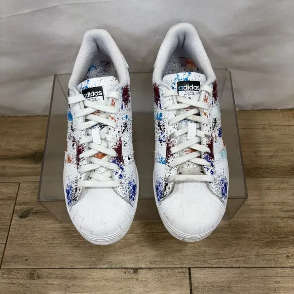 Adidas Men’s Superstar Originals Size 8.5 White Paint Splatter | ID9770 |