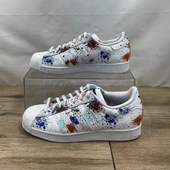 Adidas Men’s Superstar Originals Size 8.5 White Paint Splatter | ID9770 |