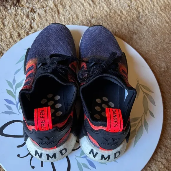 Adidas NMD R1 J Core Black Solar Red Orange Size 6 Sneakers.