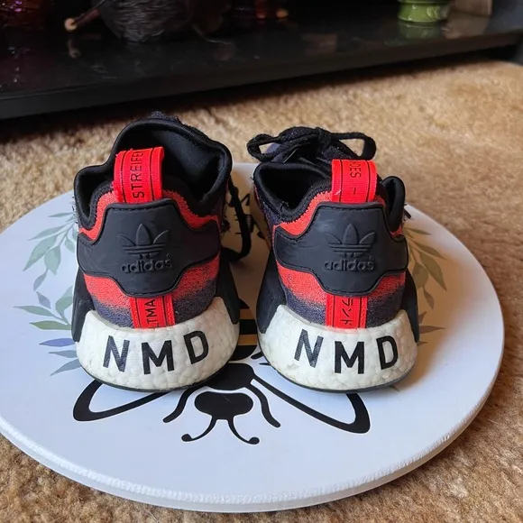 Adidas NMD R1 J Core Black Solar Red Orange Size 6 Sneakers.
