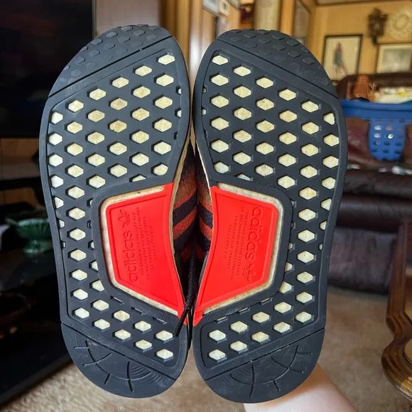 Adidas NMD R1 J Core Black Solar Red Orange Size 6 Sneakers.