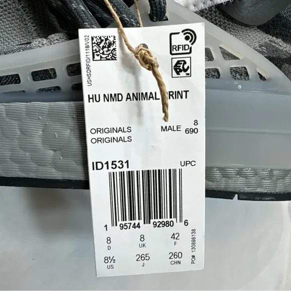 Adidas Pharrell x NMD Human Race Animal Print Grey Shoes ID1531 Men’s Size 8.5