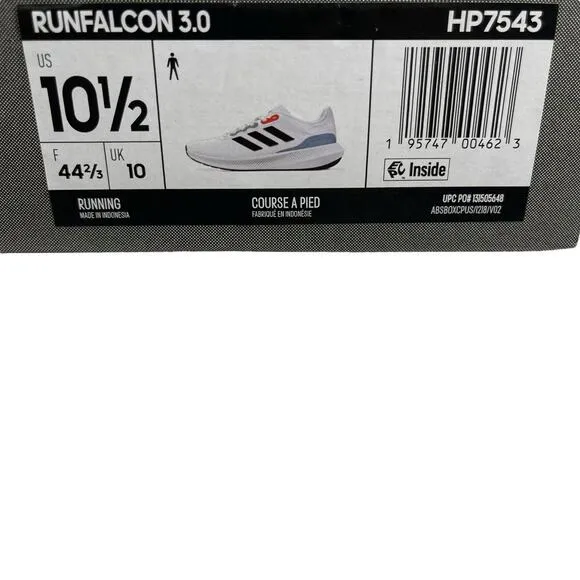 Adidas Runfalcon 3.0 Mens Athletic Trail Shoes Size 10.5 White/Orange/Gray