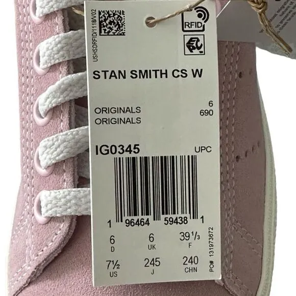 Adidas Stan Smith CS Clear Pink Women’s Athletic Shoe Size 7.5