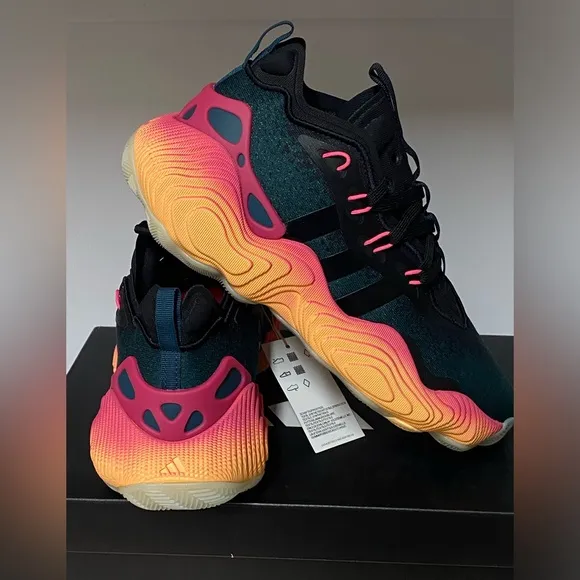 Adidas Trae Young 3 J Pink Acid Orange Black Men's Basketball Shoes SZ 9.5