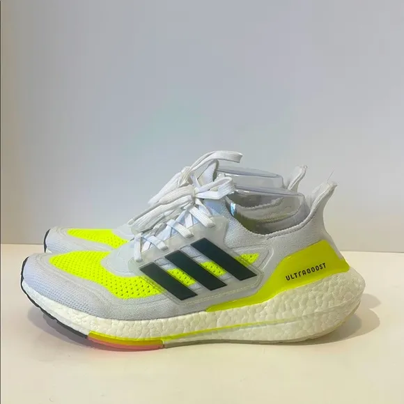 Adidas Ultraboost 21 Cloud White Solar Yellow Men’s Size 7.5 Running Shoes