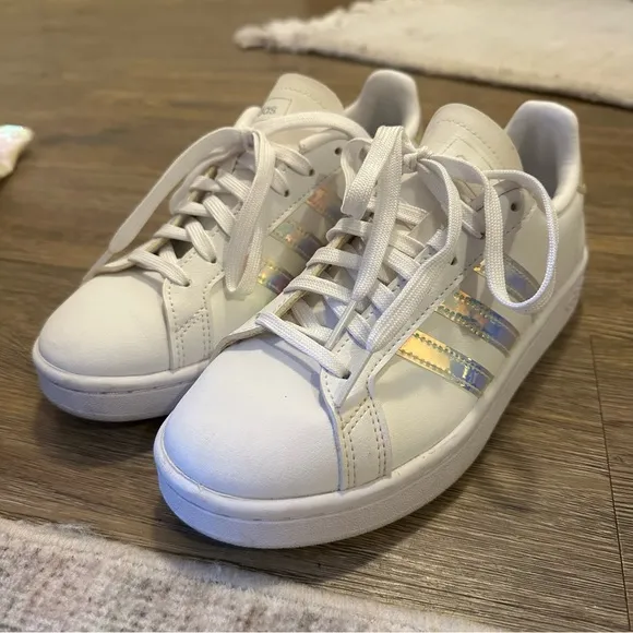 Adidas White Shoes with Iridescent Accents Youth 6/Womens 8.