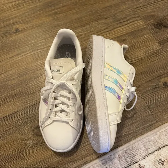 Adidas White Shoes with Iridescent Accents Youth 6/Womens 8.