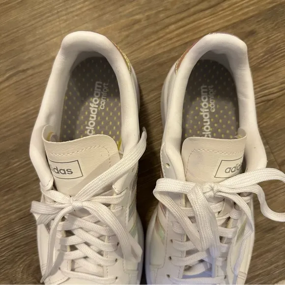 Adidas White Shoes with Iridescent Accents Youth 6/Womens 8.