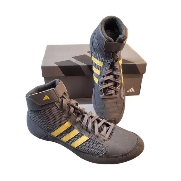 Adidas Wrestling Shoes Size 6.5 Grey Gold Lace-up High Top HP6869