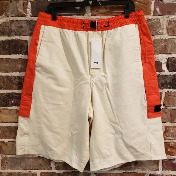 adidas Y-3 Yohji Yamamoto Men’s Lrg Stretch Terry Shorts Off White/Orange HZ8815