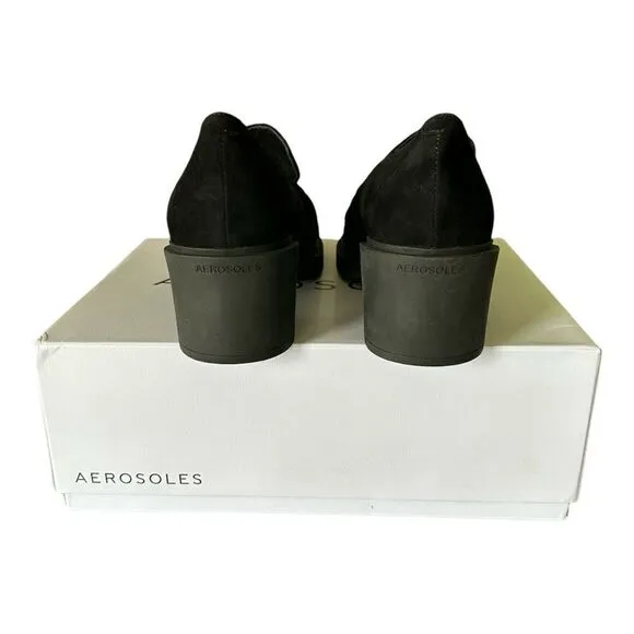 Aerosoles Gibes Black Suede Women’s Chunky Block Heel Shoes Size 9.5