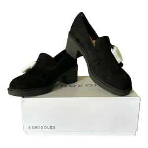 Aerosoles Gibes Black Suede Women’s Chunky Block Heel Shoes Size 9.5