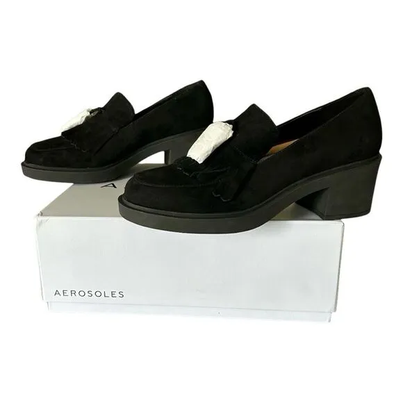 Aerosoles Gibes Black Suede Women’s Chunky Block Heel Shoes Size 9.5