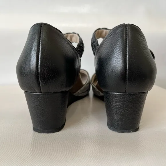 Aetrex Mia Leather Wedge Snake Print Black Mary Jane Shoes