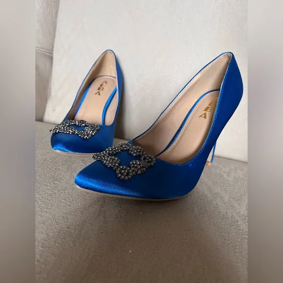 ALBA Satin Royal Blue Stiletto High Heel Women’s Shoes Sz 7 EUC