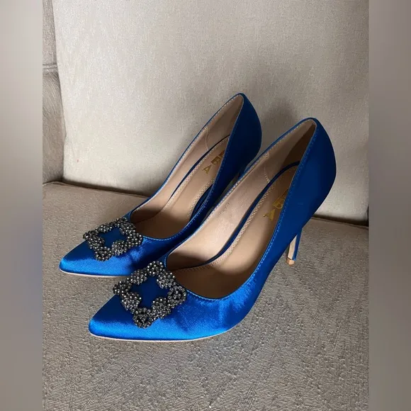 ALBA Satin Royal Blue Stiletto High Heel Women’s Shoes Sz 7 EUC