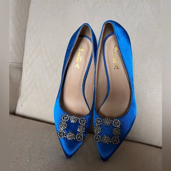 ALBA Satin Royal Blue Stiletto High Heel Women’s Shoes Sz 7 EUC