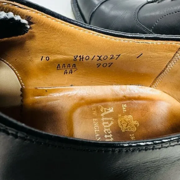 ALDEN 907 Men’s Straight Tip Balmoral Black Calfskin Shoes Size 10AAAA/AA