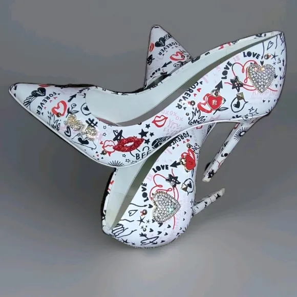 ALDO Stessy 2.0 Stiletto Pump 3.75&quot; Heel Pillow Walk Hearts Lips Love Sz 8.5 EUC