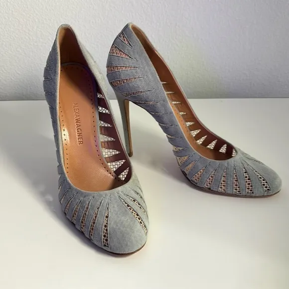 Alexa Wagner Women’s Chambray Blue Lace Heels 39.5